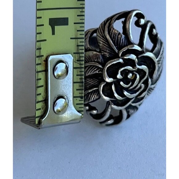 Vintaghe 925 Sterling Silver Carved Rose Flower Ring size 10 Signed Stamped - Picture 14 of 14